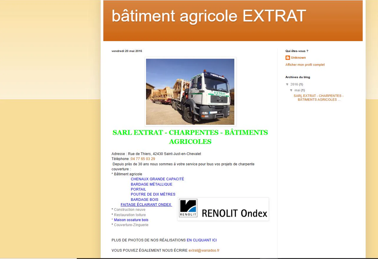Ancien site de la Charpenterie Extrat, un blog créé en 2016 et jamais mis à jour