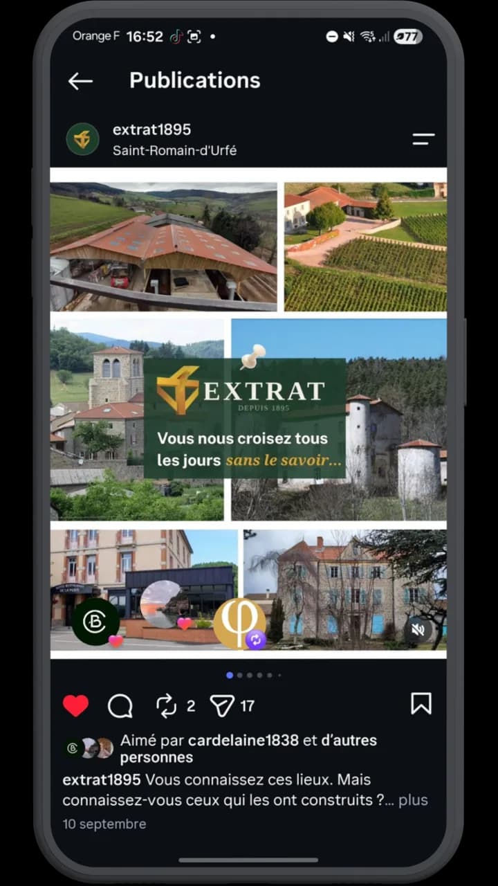Publication Instagram signature d'Extrat : Vous nous croisez tous les jours sans le savoir, créée par Aurea Agency