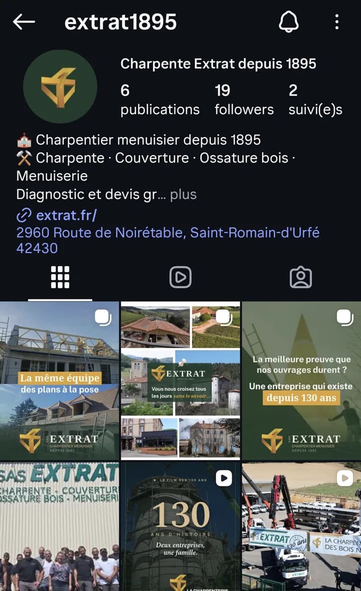 Profil Instagram extrat1895 avec les 6 publications de lancement créées par Aurea Agency