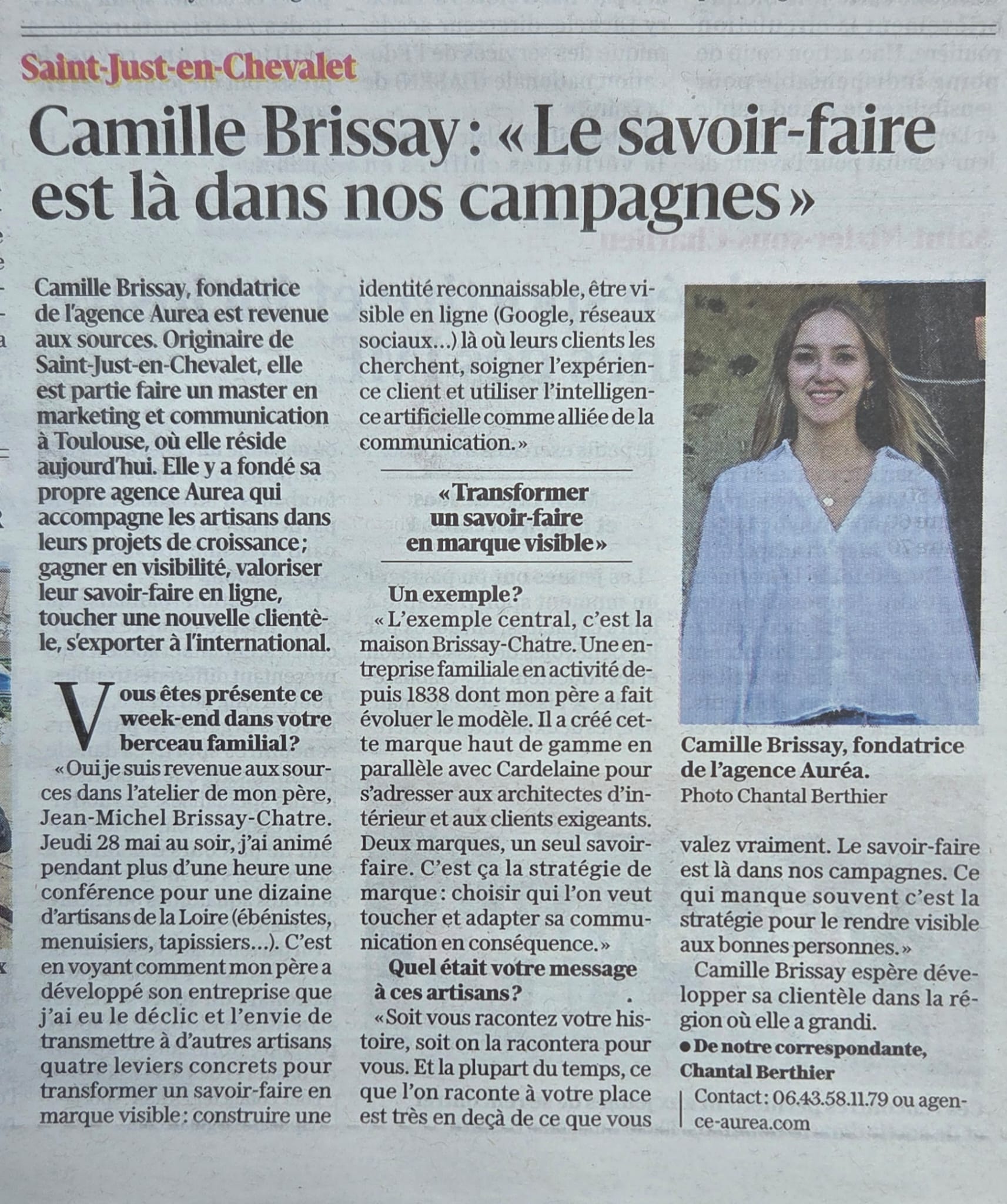 Article du Progrès : Camille Brissay (Auréa) aide les artisans à transformer leur savoir-faire en marque